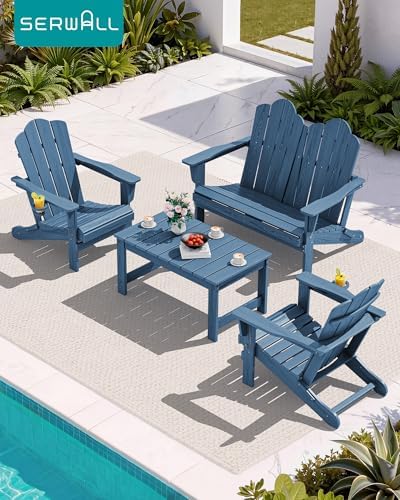 SERWALL 4-Pc HDPE Adirondack Set, 2 Chairs, 1 Bench & 1 Coffee Table - Image 5