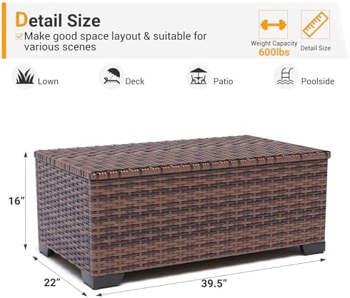 UDPATIO Outdoor Storage Table Patio Coffee Table All Weather Wicker Side Table - Image 3