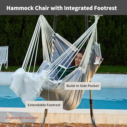 XL Hammock Chair with Footrest, Steel Spreader Bar, 500 lb Capacity - Image 2