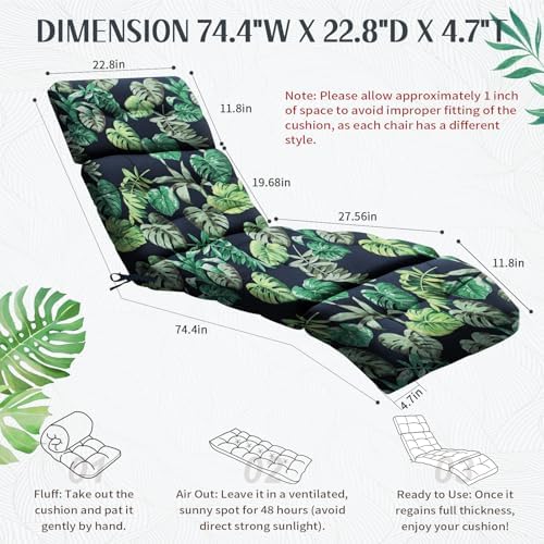 EverPine 2 Pack Chaise Lounge Chair Cushion 74.4 x 22.8 x 4.7 Inche, Patio - Image 2