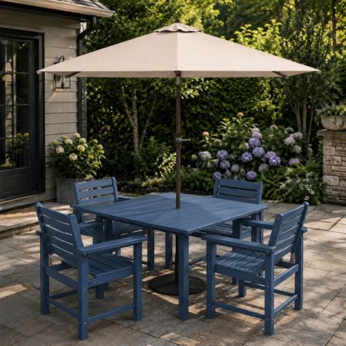 HDPE Outdoor Dining Set for 4, Square Table & Chairs Set - Image 4