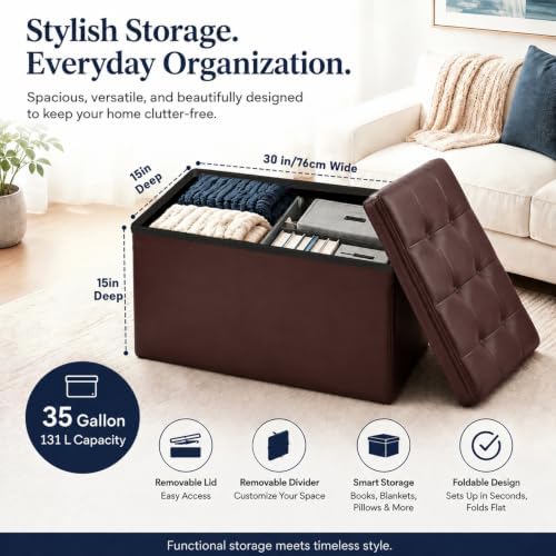 ALASDO 30 Inch Folding Storage Ottoman Bench - Image 5
