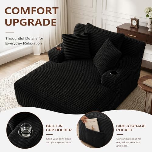 66" Chaise Lounge Chair Indoor, Corduroy Upholstered Reading Chair Oversized - Image 5