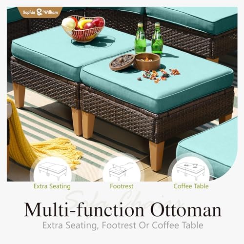 Sophia & William 9 Pieces Wicker Patio Furniture Set, Aqua Blue - Image 6