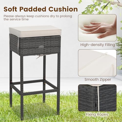 HAPPYGRILL 5 Pieces Outdoor Rattan Bar Set, Patio Wicker Bar Table and 4 Bar - Image 5