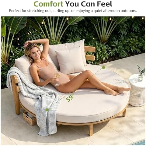 Outdoor Acacia Wood Round Daybed - Image 4