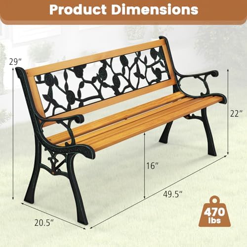 Tangkula Outdoor Garden Bench Park Bench, Patio Iron Bench Chair - Image 3