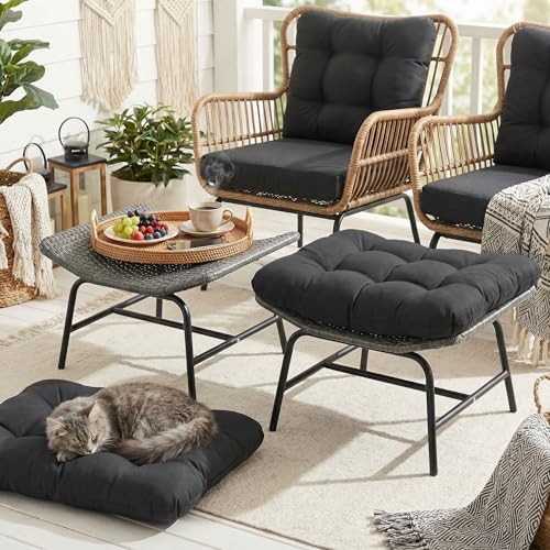 RADIATA Wicker Ottomans Set of 2 Outdoor Chair Footstool Cushion Gray - Image 3
