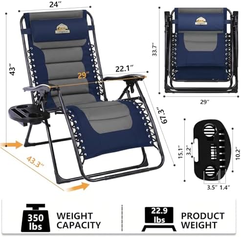 Oversized Zero Gravity Chairs Set of 2, 400-lb Capacity Recliner - Image 3
