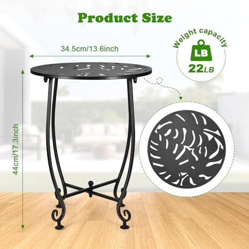 17Inch Height Patio Side Table, Outdoor Metal Side Tables, Weather Resistant - Image 3