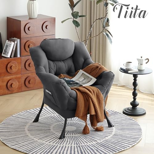 Tiita Lazy Chair for Adults, Comfy Reading Accent Chair, Dark Grey Single - Image 2