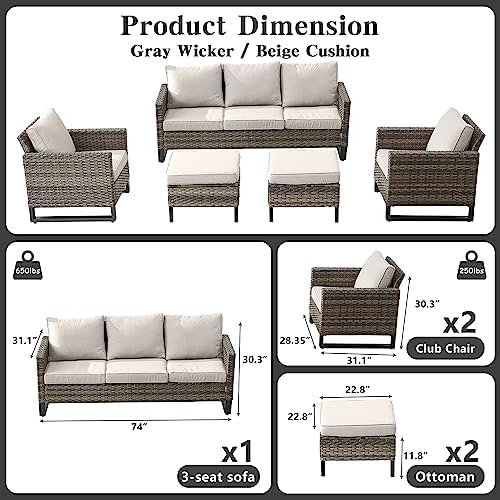 Wicker Patio Furniture 5 Piece Outdoor Sofa Set, Oversize Outdoor Dining Chairs - Image 2