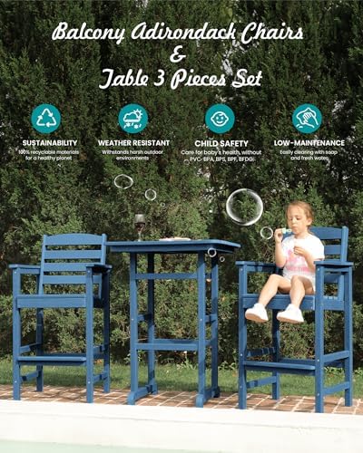SERWALL 2-Pieces Tall Adirondack Chairs, HDPE Balcony Barstools Set - Image 6
