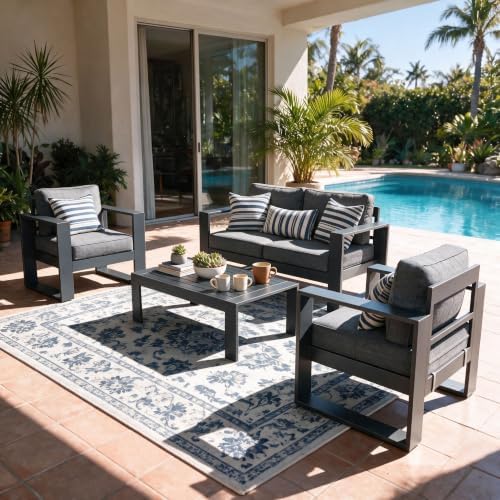 4 Pieces Aluminum Outdoor Patio Furniture Set, Metal Modern Conversation Sofa by LayinSun