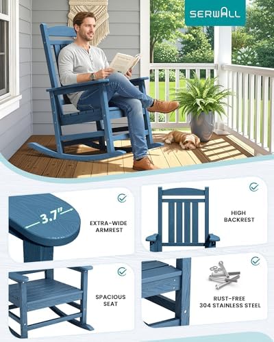 SERWALL Outdoor Rocking Chair Set of 2, Patio Rocking Chair - Image 5