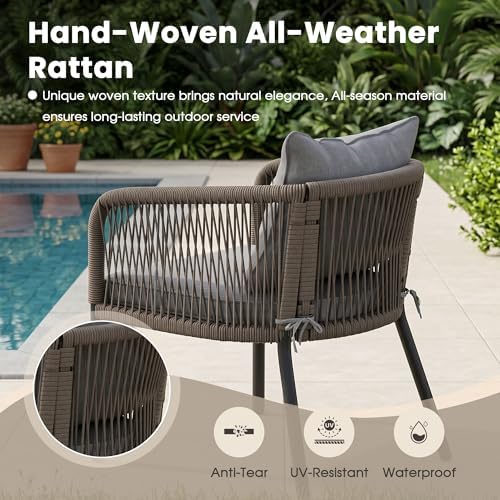 Patio Dining Set, 40.2" Square Table & Grey Cushioned Wicker Chairs - Image 6
