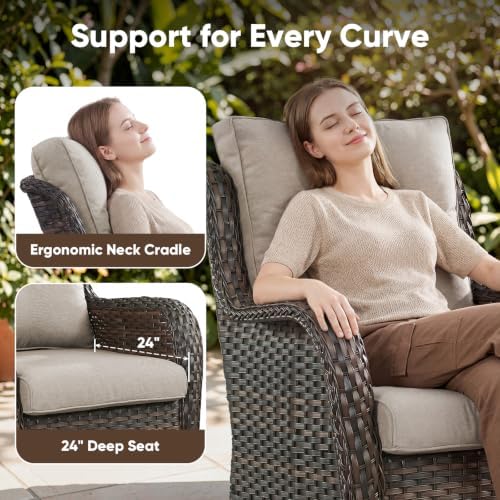 Patio Wicker Sofa Set 6 Pieces Patio Furniture Set Outdoor Couch, 2 Patio - Image 4