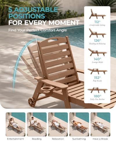 Ciokea Outdoor Chaise Lounge Chair, HDPE Patio Lounge Chair - Image 6