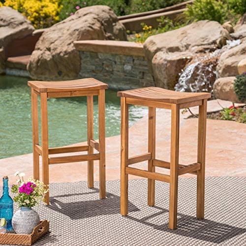 Christopher Knight Home Caribbean Outdoor 30" Acacia Wood Barstools, 2-Pcs Set - Image 2