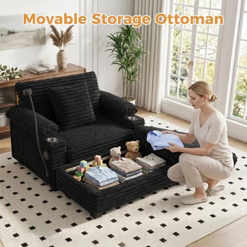 Chaise Lounge Chair with Adjustable Backrest, Storage and Ottoman - Image 3