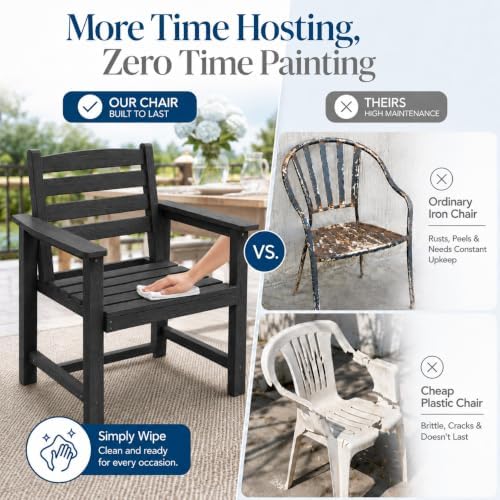 Patio Dining Chairs Set of 2, All-Weather HDPE Outdoor Dining Chair - Image 7