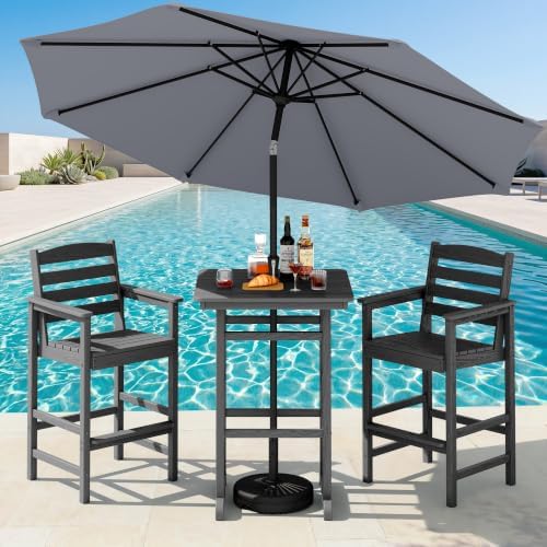 SERWALL 4 Pcs HDPE Bar Height Adirondack Chairs and Bar Table Set by SERWALL