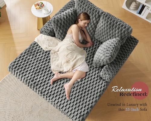 VanAcc 58"×53" Upholstered Chaise Lounge, Plush Sleeper Chair, Ash Grey - Image 3