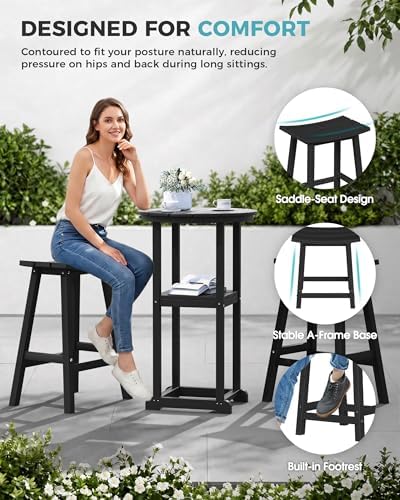 Ciokea 3 Pcs Outdoor Bar with Stools, Space-Saving Round Bistro Set, High-Top - Image 4