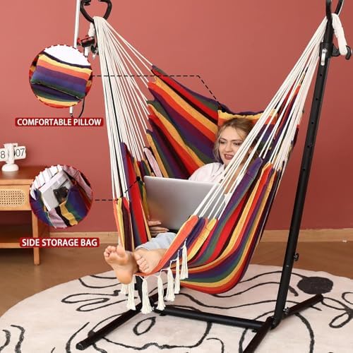 ZEYU Double Hammock Chair with Stand -Iridescent Strips - Image 6
