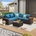 6 Pieces Patio Furniture Set All-Weather Outdoor Wicker Sectional Conversation by JOYURE