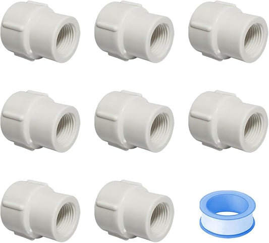 8PCS 1 to 3/4 Inch Double Female Threaded PVC Adapter Pressure Fittings 1" to 3/4" Female to Female Thread Coupling Pipe Fitting Connector for Garden Works HE046-1x3/4