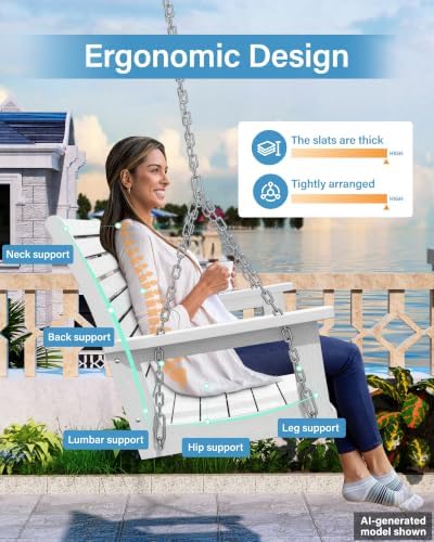 YEFU 48in/4FT 2 Seater Hanging Porch Swing Set of 2- White - Image 4