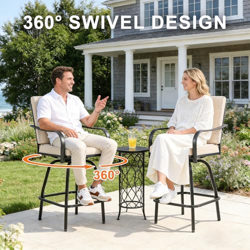 Outdoor Swivel Bar Stools Set of 2, High Top Patio Chairs - Image 5