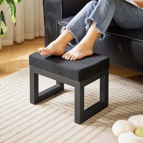 IBUYKE Small Footstool Ottoman, Linen Fabric Footrest - Image 4