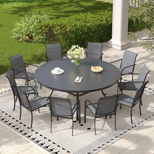 11 Pieces Outdoor Dining Set, Stackable Textilene Patio Chairs & 63" Round by ProvideOutdoorSolutions