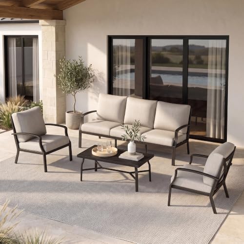 4-Piece Patio Sofa Set, Never-Rust Aluminum Patio Conversation Set by SeeHill