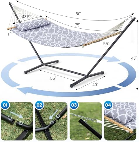 ANAGOO Hammock with Stand, Cotton Rope Hammock with Polyester - Image 7
