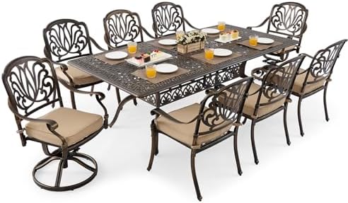 9 Piece Outdoor Dining Set Cast Aluminum Patio Furniture Set, Retro Patio by Attliasalon