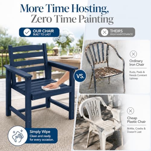 Patio Dining Chairs Set of 2, All-Weather HDPE Outdoor Dining Chair - Image 6