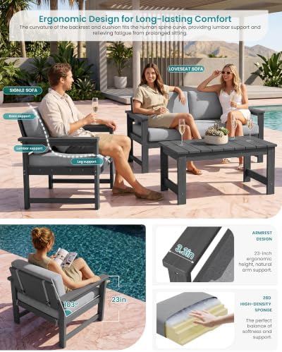 SERWALL 3 Pieces HDPE Outdoor Sofa Bistro Set - Image 3