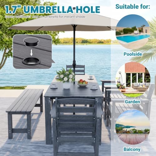 Dining Table Set, 6-Piece HDPE Outdoor Dining Set - Image 3