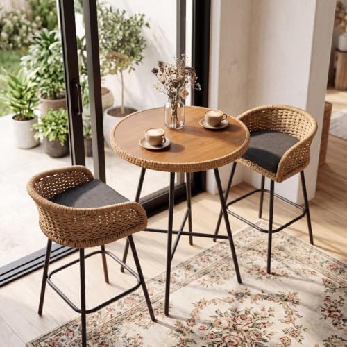 23.6”D Round Bar Height Table, Stone Pub Table Metal Frame - Image 6