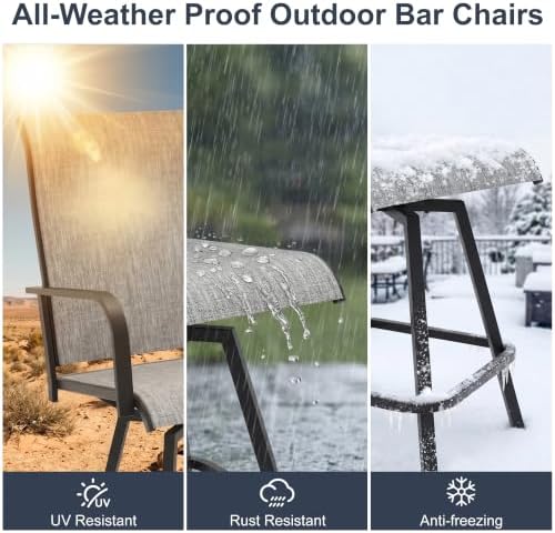 Outdoor Bar Stools Set of 6, All-Weather Swivel Patio Bar Chairs - Image 4