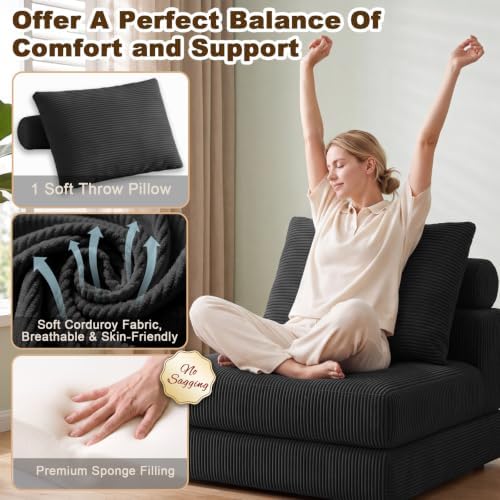 Folding Sofa Bed, 3-in-1 Convertible Sleeper Chair Bed - Image 4
