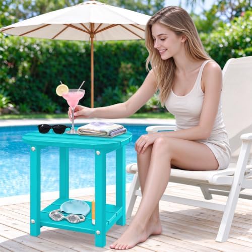 2-Tier Patio Side Table, Heavy Duty HDPE Outdoor End Table - Image 7