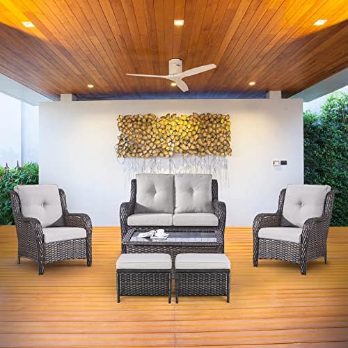 6 Pieces Patio Furniture Set Outdoor Wicker Furniture, 2 Patio Wicker Chairs - Image 2