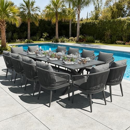 13 Pieces Outdoor Patio Dining Set, Aluminium Rectangular Dining Table and by LayinSun