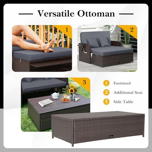 Moccha Outdoor Daybed, Wicker Loveseat Sofa Set - Image 5
