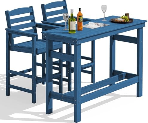 SERWALL Outdoor Bar Set, 2 Adirondack Bar Chairs & Bar Height Table by SERWALL