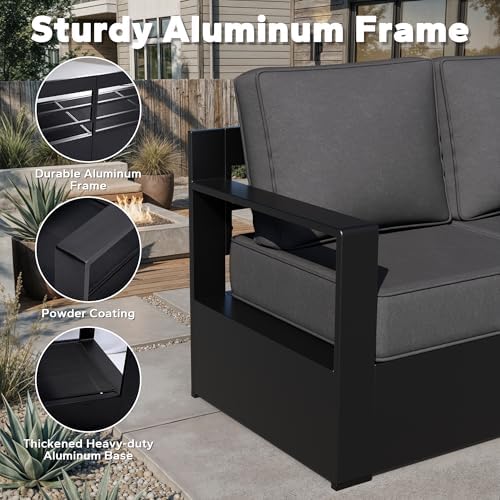 Outdoor Aluminum Furniture Set, 5-Piece Patio Conversation Set, 2 Swivel Chairs - Image 3